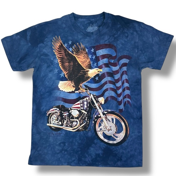 Born to Ride Vintage T Shirt Motorcycle Flag USA Eagle Blue Unisex Men Large - Picture 14 of 14